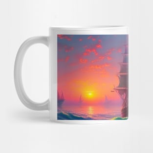 Sailing ship at sunset Mug